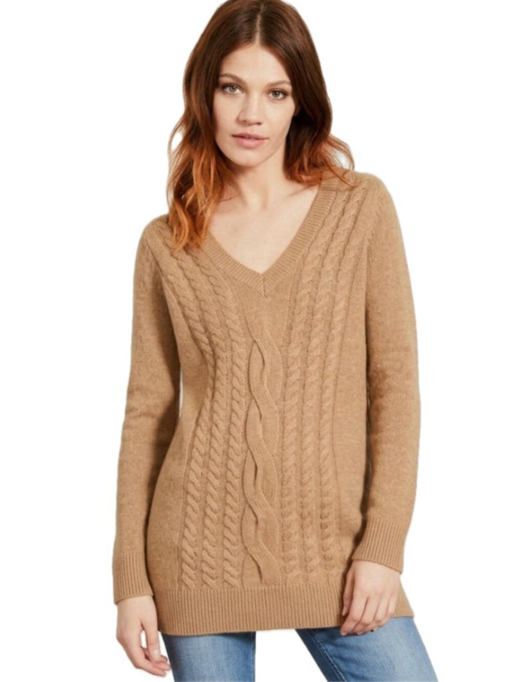 Boden | Wool Blend Tessa Camel Tan Cable Knit Jumper Sweater | Size Small